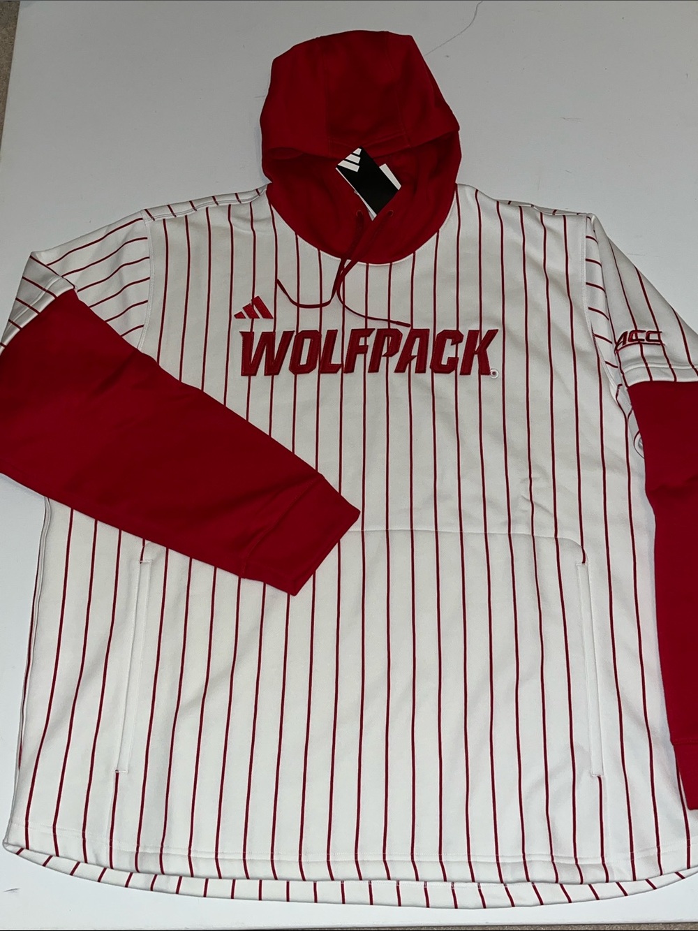 NC State Wolfpack Hoodie Mens 2XL ACC adidas sweatshirt Pinstripe red white $120